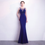 Backless Appliques Beading Long Evening Dress Elegant Long Party Dress
