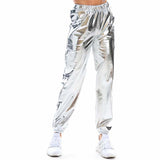 Casual Street Hip-Hop Metallic Pants Shiny Hologram Laser Loose Pants Party Wet Look Long Trousers Women Bottoms Clubwear