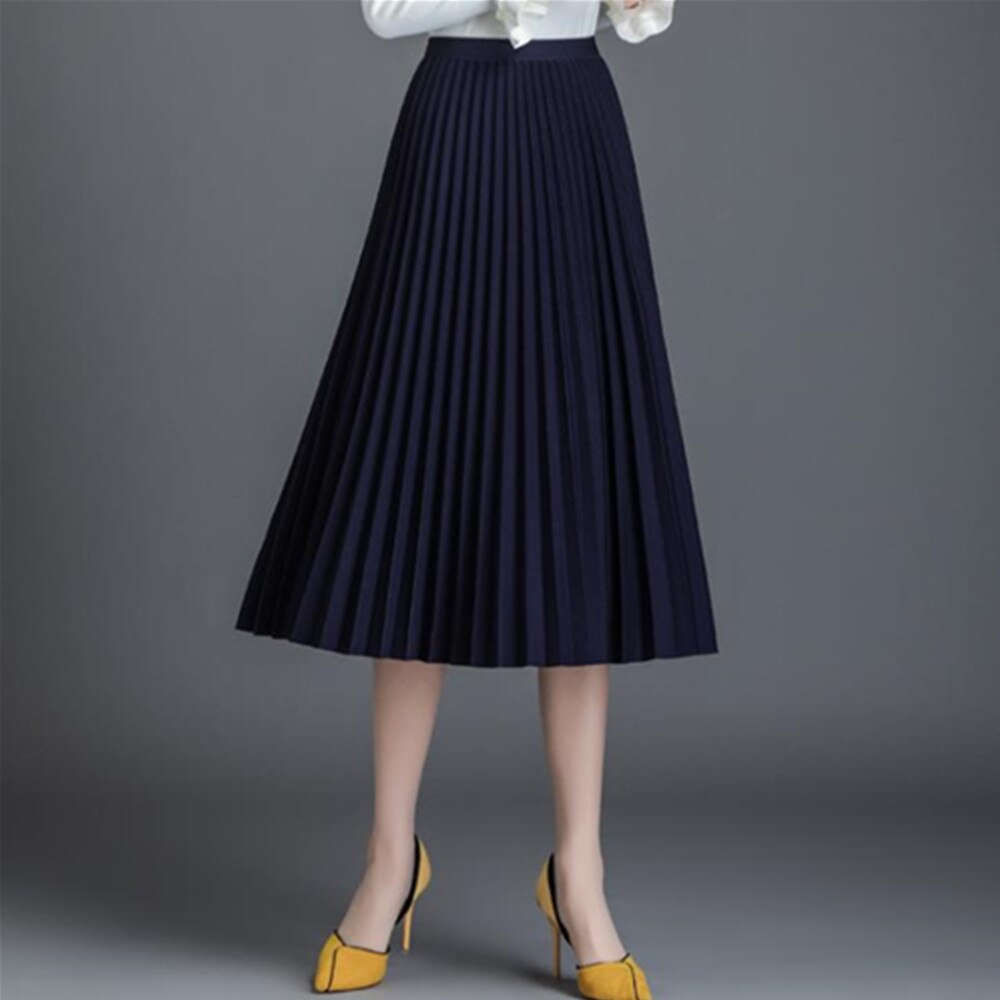 Summer Women Long Yellow Maxi Pleated High Waist Elastic Casual Party Midi Skirt