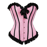 Women Sexy Satin Striped Lace Overbust Corset Showgirls Waist Cincher Body Shaper Slim Fashion Corset Bustier Plus Size