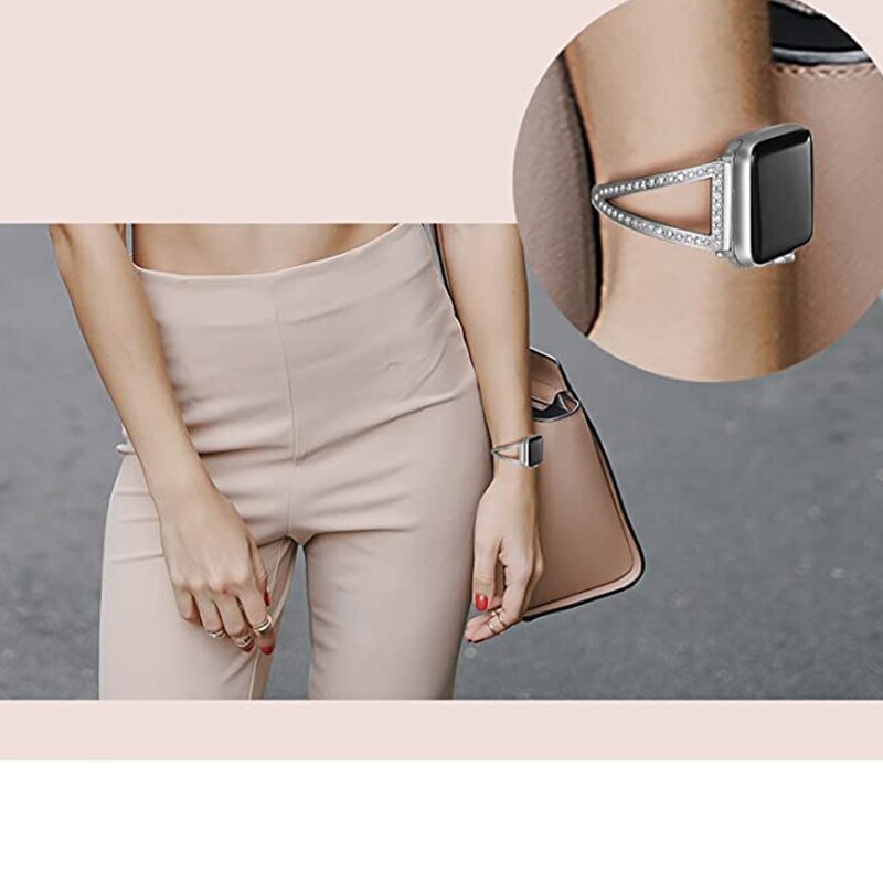 Diamond Stainless Steel Strap For Apple Watch Band 6 44/40mm 38/42mm iWatch Series Bands 6 SE 5 4 3 jewelry Womens Belt Bracelet
