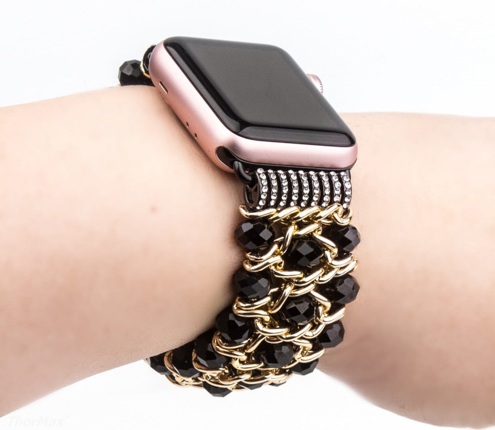 Handmade Pomegranate Shape Agate Beads Elastic Band for Apple Watch 5 40MM 44MM Watch Bracelet For iwatch Series 4/3/2 38mm 42mm