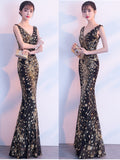 Elegant Mermaid Evening Dress Sleeveless Sequins Robe De Soriee V-neck Tulle Prom Gown Beads Formal Dress