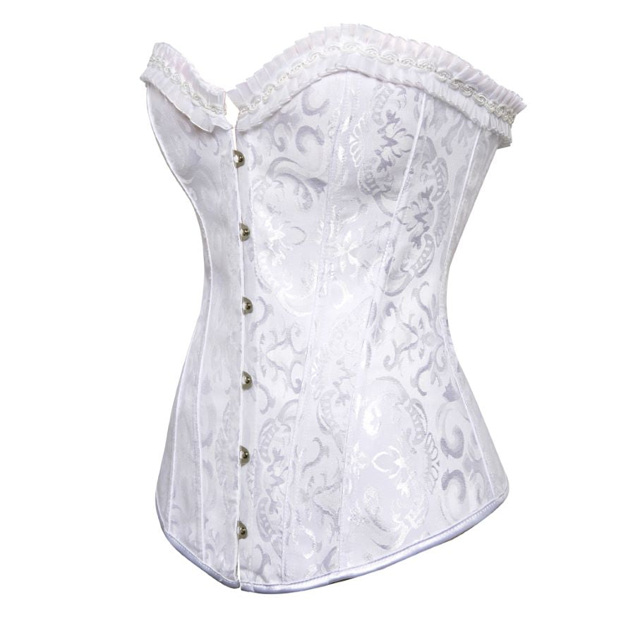 Women Gothic Sexy Satin Floral Overbust Corset Bustier Lingerie Body Shaper Waist Cincher Bridal Steel Boned Corset Top