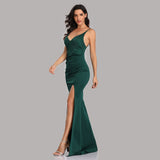 Elegant Mermaid Sexy High Slit Evening Dress Reflective Long V neck Beadings Formal Classy Sleeveless Prom