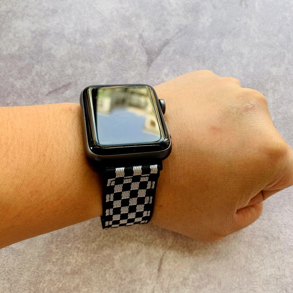 Fashion Checkerboard Style Nylon Strap For Apple Watch Band 9/8/7/6/5/4/3/2/1/SE For iWatch 38/40/41/42/44/45mm iWatch Strap Series Bracelet
