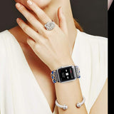 Blue Crystal Strap for Apple Watch Bracelet 38mm 40mm 42mm 44mm Beads Iwatch SE 6 5 4 3 Band with Metal Chain Women Girl Elastic