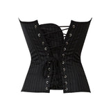 Women Sexy Striped Zipper Office Professional Overbust Corset Lace Up Boned Corsets Bustiers Lingerie Top Black Plus Size