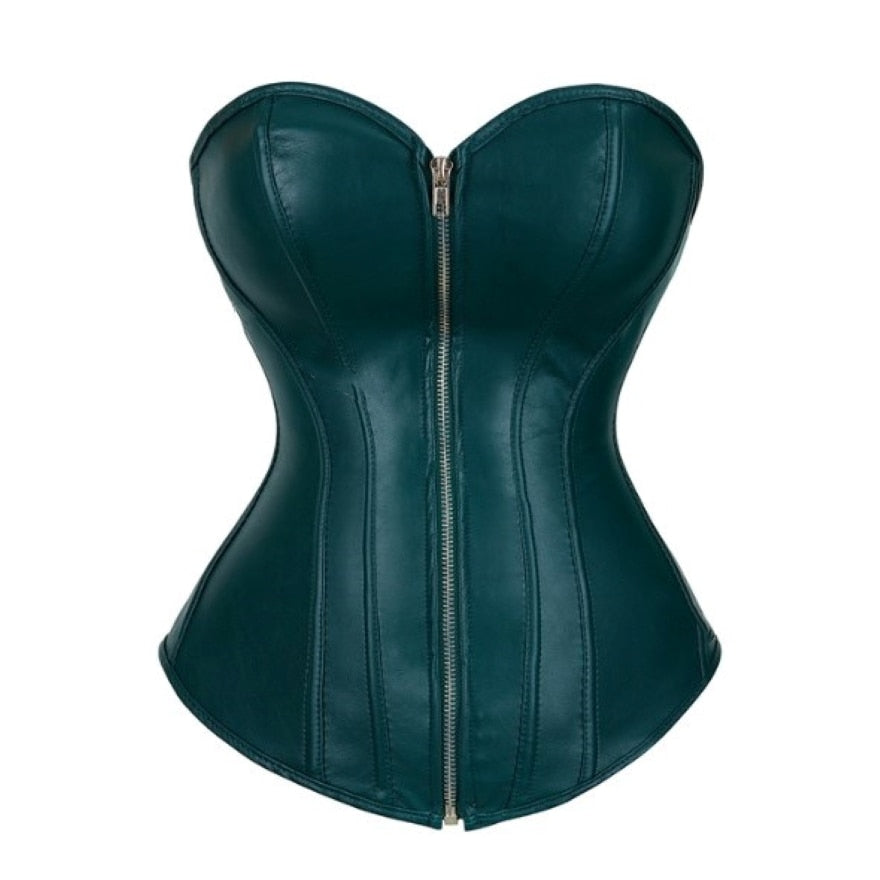 Christmas Green Faux Leather Corset Bustier Tops Plus Size Corsets