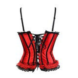 Women Sexy Satin Striped Lace Overbust Corset Bow Cup Straps Corset Zipper Side Waist Cincher Corsets Bustiers Lingerie Top