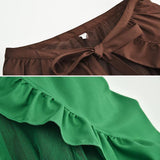 Goth Maxi Long Women Steampunk Party Pleated Tulle Skirt Brown Blue Gothic Women Cosplay Wear