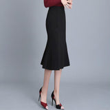 Women Solid Black High Waisted Summer Long New Elegant Ladies Office Skirts