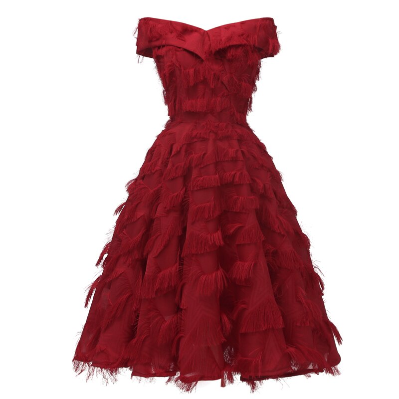 Vintage Burgundy Off Shoulder Wrap Elegant Fringe Women Party Fit and –  jetechband