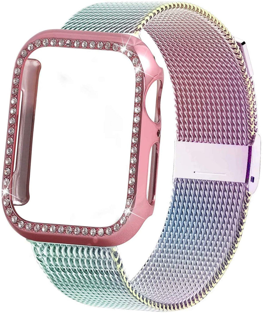 Diamond case+Milanese Loop band For Apple Watch Series 5/4/3/2/1 Stainless Steel Strap iwatch 38mm 42mm 40mm 44mm Wrist Bracelet