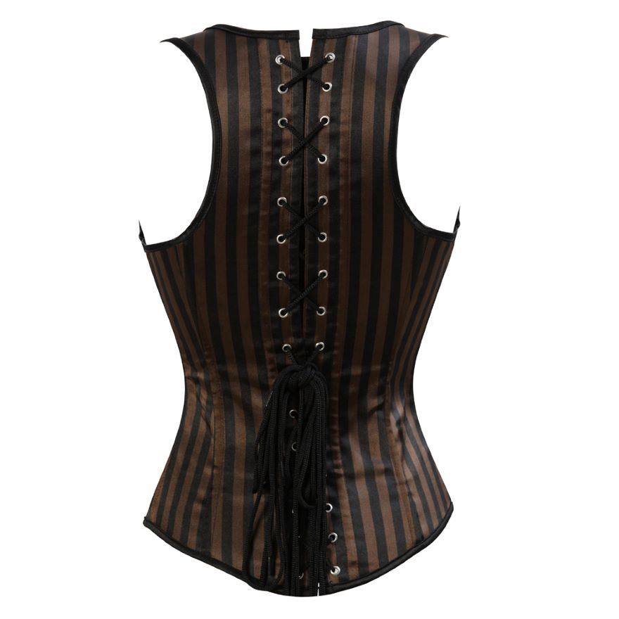 Steampunk Underbust Corset Vest Women Leather Spliced Striped Corset Bustier Top Waist Trainer Corsets Burlesque Pirate Costume