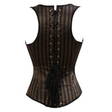 Steampunk Underbust Corset Vest Women Leather Spliced Striped Corset Bustier Top Waist Trainer Corsets Burlesque Pirate Costume