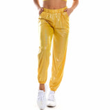 Reflective Women High Waist Metallic Jogger Trousers Shiny Holographic Loose Hip Hop Dance Pants