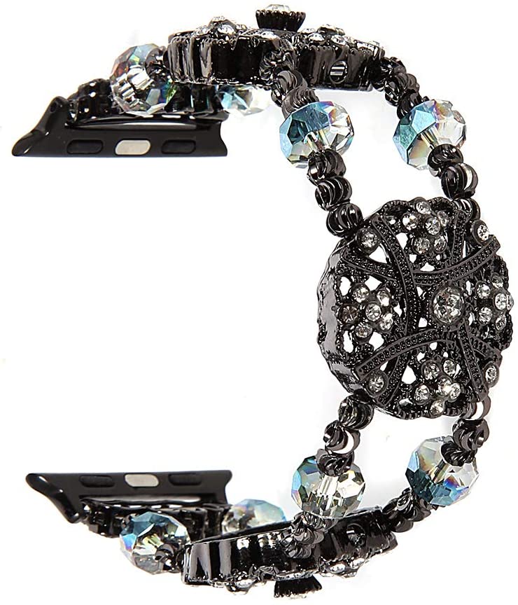 Luxury metal strap compatible Apple watch 44mm 42mm 40mm 38mm Elastic wristband for iwatch 6 5 4 3 2 1SE Hand-beaded metal strap