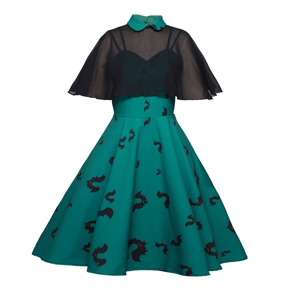 Bat Print Halloween Gothic High Waist Dress Mesh Cloak Sleeve Chiffon –  jetechband
