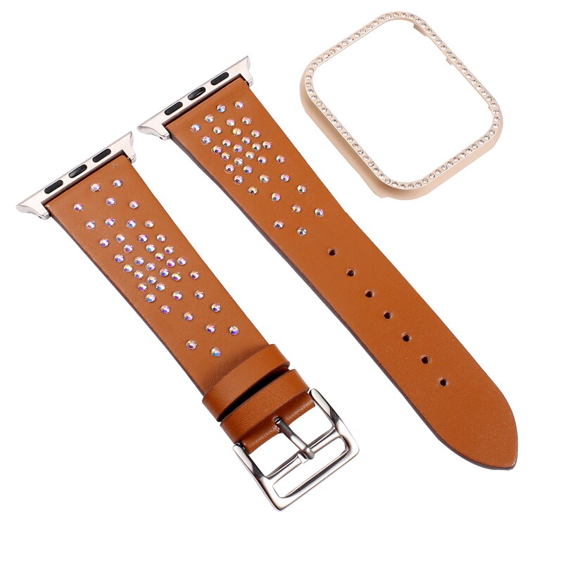 Diamond leather Bracelet strap+case for apple watch 4 44/40mm Protective Bumper Cover accessory For iWatch series 3 2 1 42/38mm