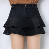 Harajuku Punk Denim y2k Skirt With Shorts Ruffle Korean Streetwear Ladies Summer High Waist Jeans Shorts Skirts