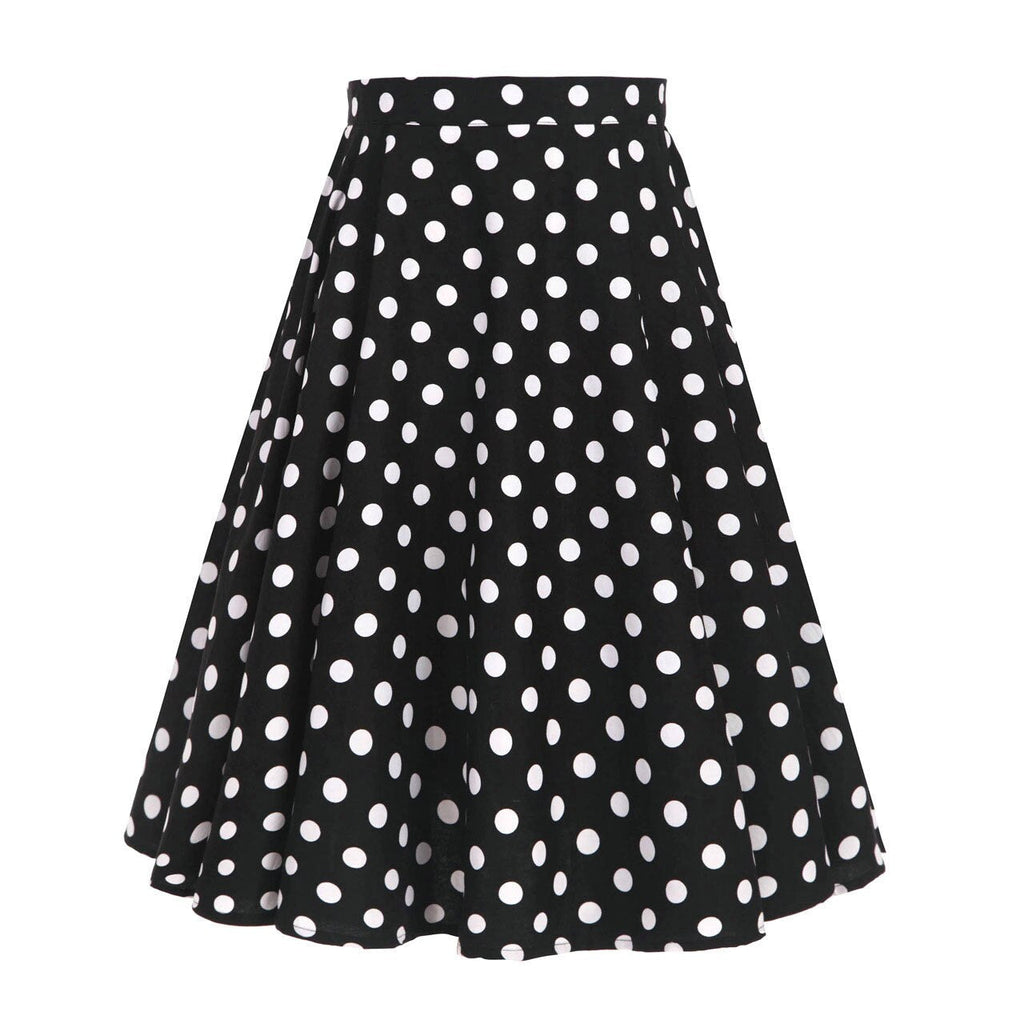 Autumn High Waist Skirt Cotton Womens Polka Dot Floral Print Vinatge Swing Pinup Rockabilly 50s Retro Vintage Party Skirts