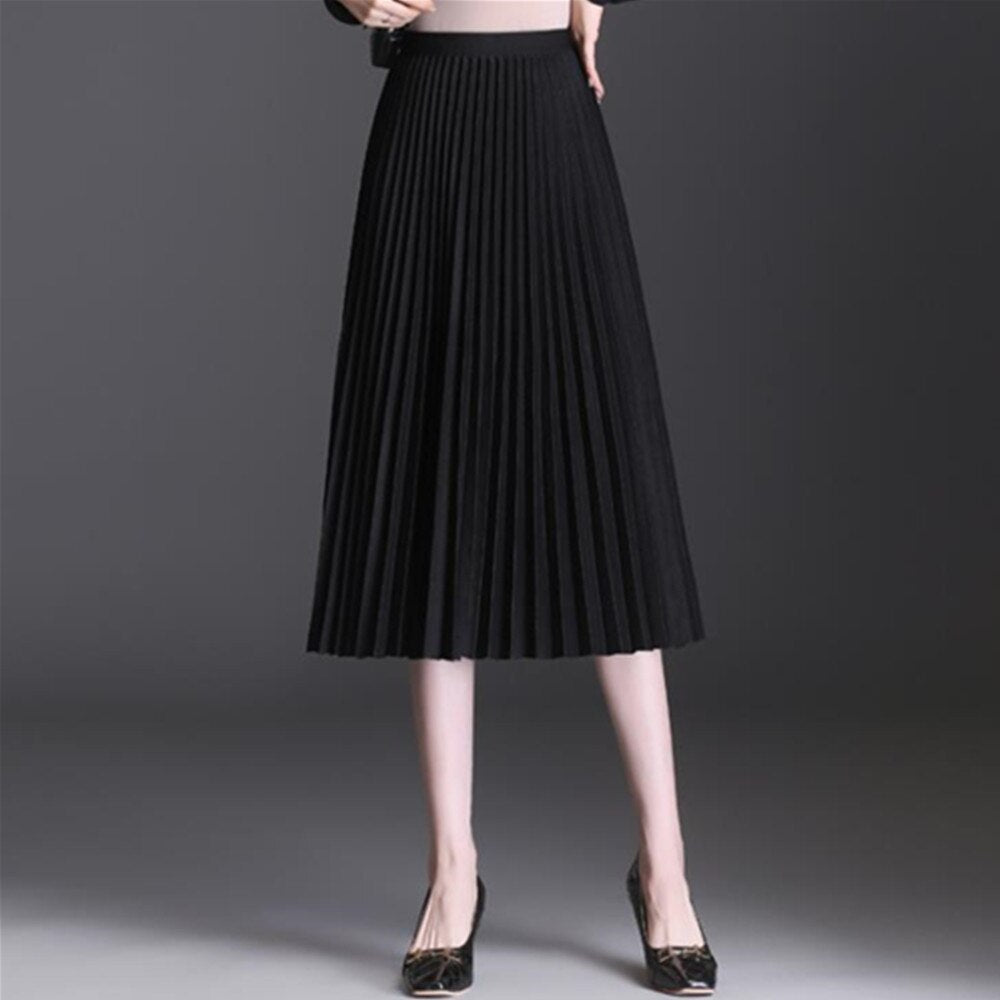 Summer Women Long Yellow Maxi Pleated High Waist Elastic Casual Party Midi Skirt