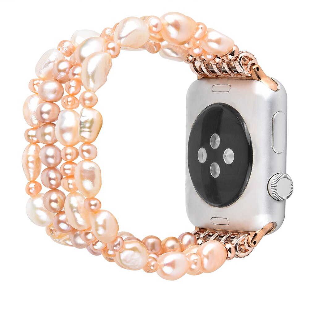 Real Pearl Bracelet for Apple Watch Band 42mm 44mm 38mm 40mm Stretch Irregular Beads Strap for Women iWatch Series SE & 6 5 4 3