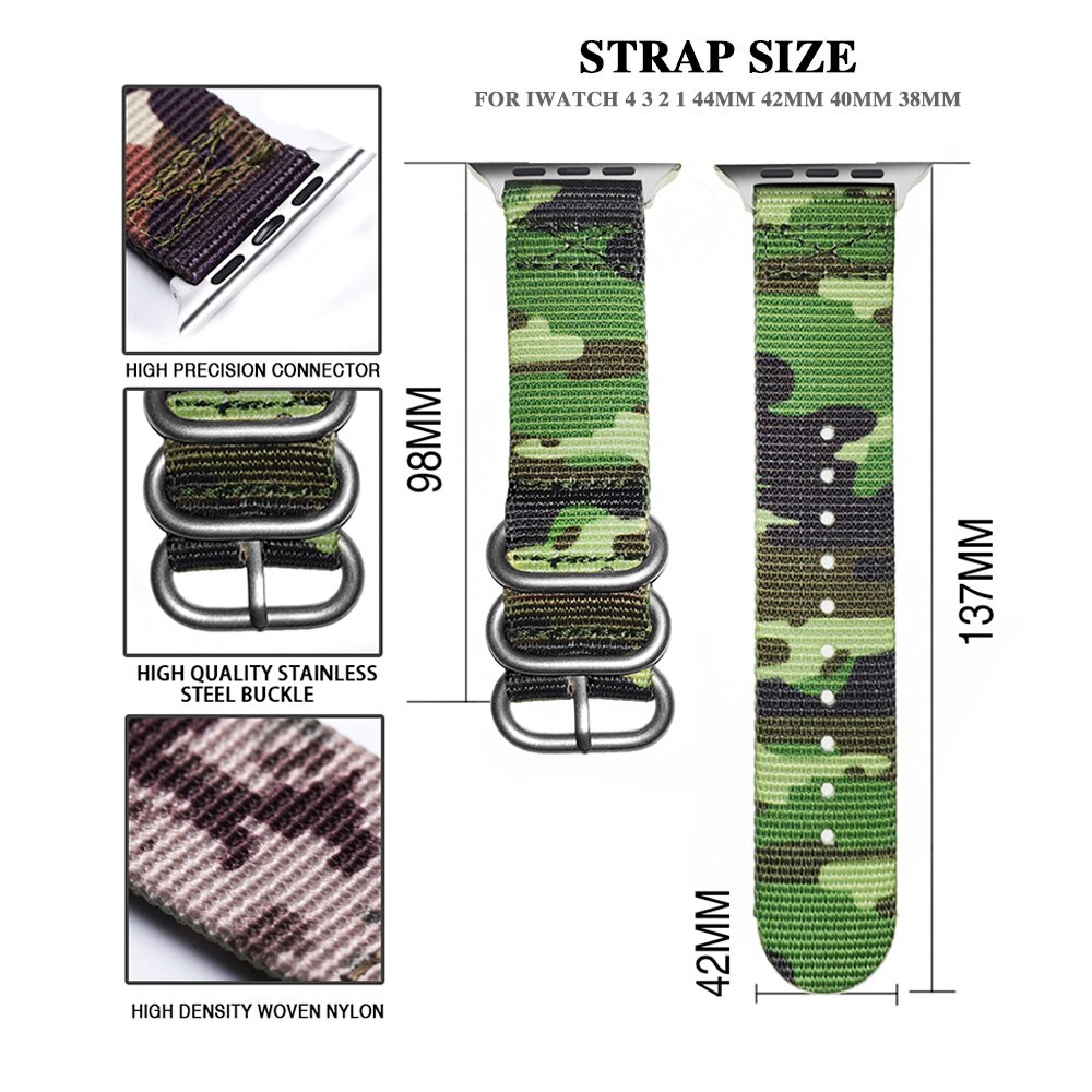 Band for Apple Watch 6/5/4/3/2/1 38MM 40MM 42MM 44MM Nylon Camouflage Strap For Apple Watch Bands Iwatch Series Accessories