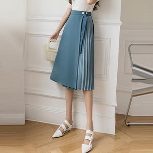 Office Lady Elegant Long Summer Korean Style Solid Color All-match Ladies High Waist A-line Skirt
