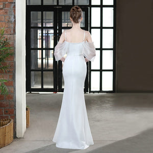 Elegant Beads White Evening Dress Women's Strap Dress Long Party Maxi Dress