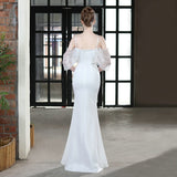 Elegant Beads White Evening Dress Women's Strap Dress Long Party Maxi Dress