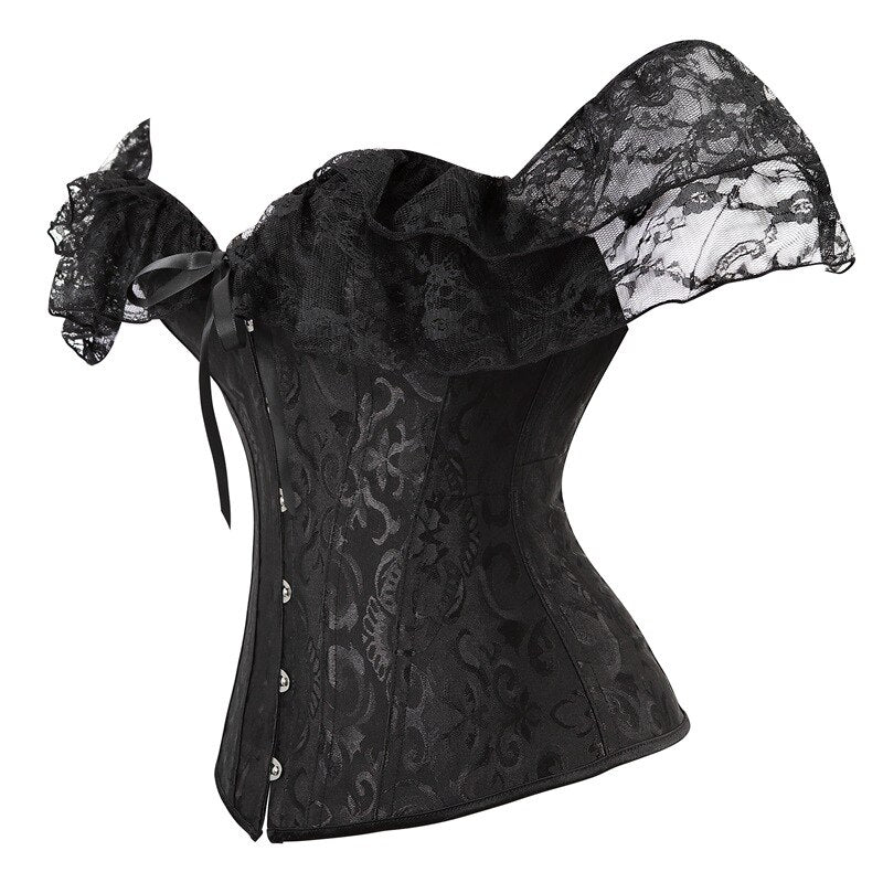 Black White Slim Burlesque Satin Bow Women Ladies Short Sleeve Off Shoulder Corsets and Bustiers Tops Vest Lace Up Corset