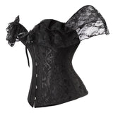Black White Slim Burlesque Satin Bow Women Ladies Short Sleeve Off Shoulder Corsets and Bustiers Tops Vest Lace Up Corset