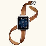 Double Tour Swift Leather Strap for Apple Watch 7 6 Band 5 4 3 Bracelet Wrist for iWatch SE Series 41/45mm 44/40mm 42/38mm Bands