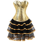 Faux Leather Overbust Bustier Corset Dresses for Women Skirt Tutu Set Gothic Corselet Plus Size Burlesque Costume Sexy Party