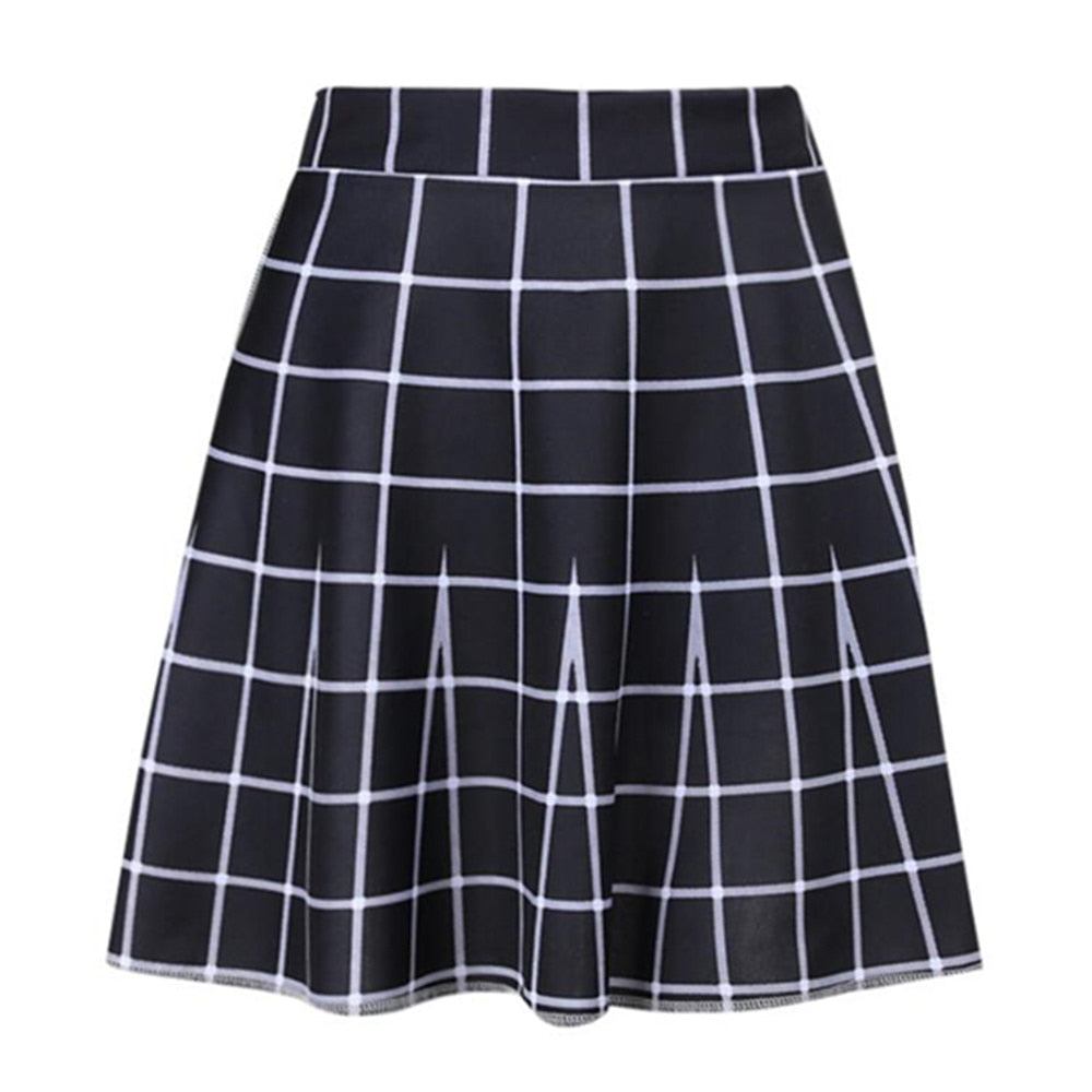  Women High Waisted Pleated Skirt A-line Plaid Mini
