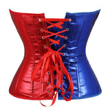 Women Sexy Steampunk Faux Leather Overbust Corset Waist Cincher Lace Up Slim Corset Bustier Lingerie Top Plus Size Red Blue