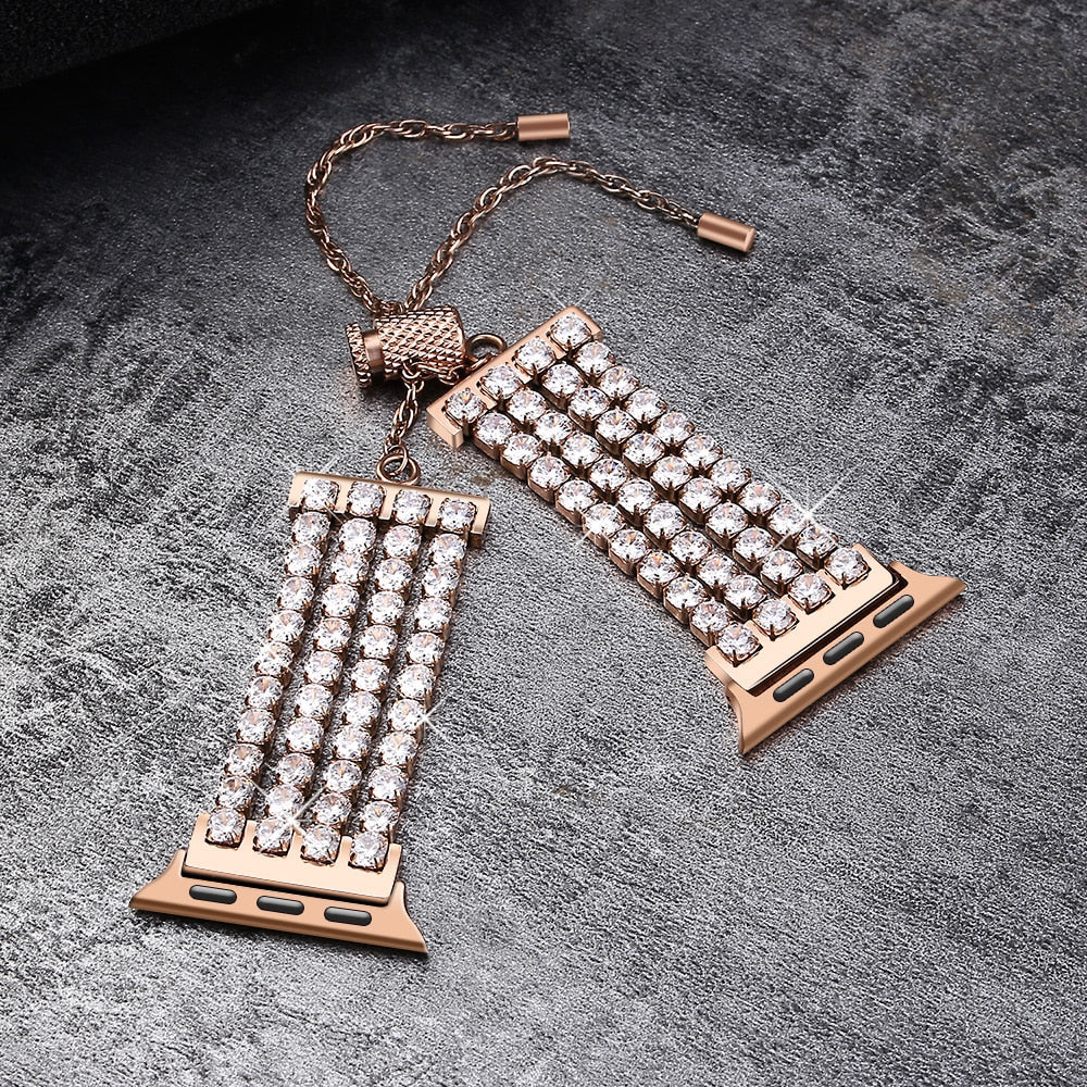 Women Diamond Bracelet for Apple Watch Band 40mm 44mm 42mm 38mm Stainless Steel Bling Jewelry Strap for iwatch Series 6 SE 5 4 3