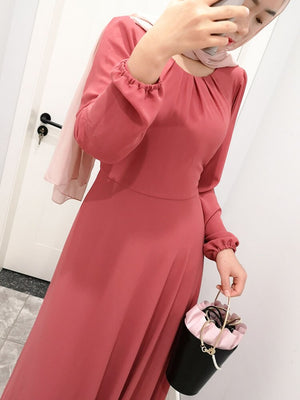 Belt Bow Chiffon Muslim Dress Abaya Dress Plus Size Arab Casual Dress Prom Gowns Robe De Soriee Full-Sleeve O-neck Dress