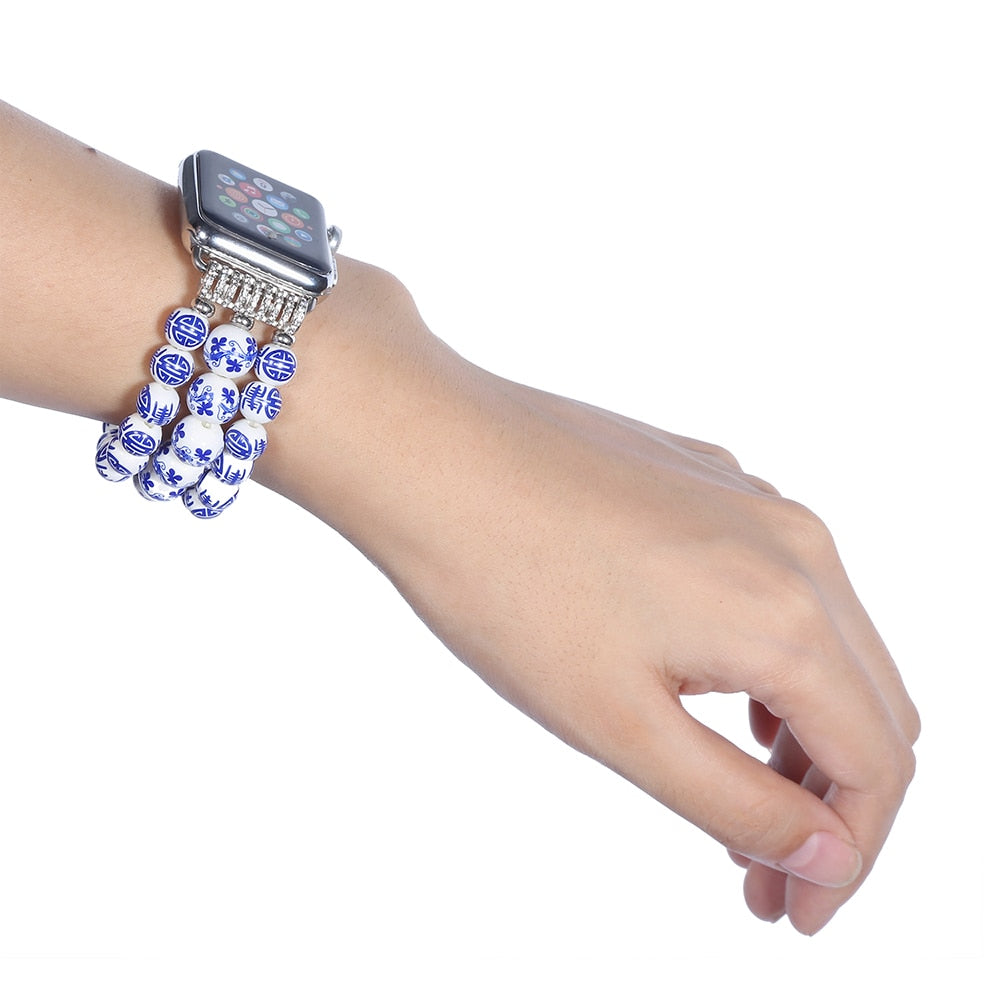 Bling Dressy Bands for Apple Watch 38mm 42mm Band Ceramic Beaded Watchband for iWatch Series 3/ Series 2 Bracelet for Woman Girl