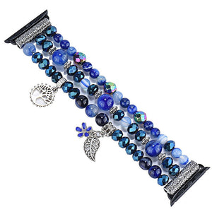 Fashion Women Beads Strap for Apple Watch Band Series 5 4 3 Jewelry Bracelet for IWatch 40/44/38/42mm Belt with Metal Steel Band