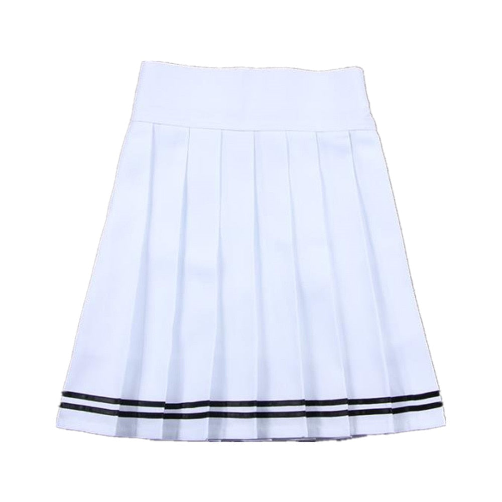 Summer Women Korean Solid Kawaii Big Swing Umbrella High Waist School Ladies Mini Saia Skater Skirt