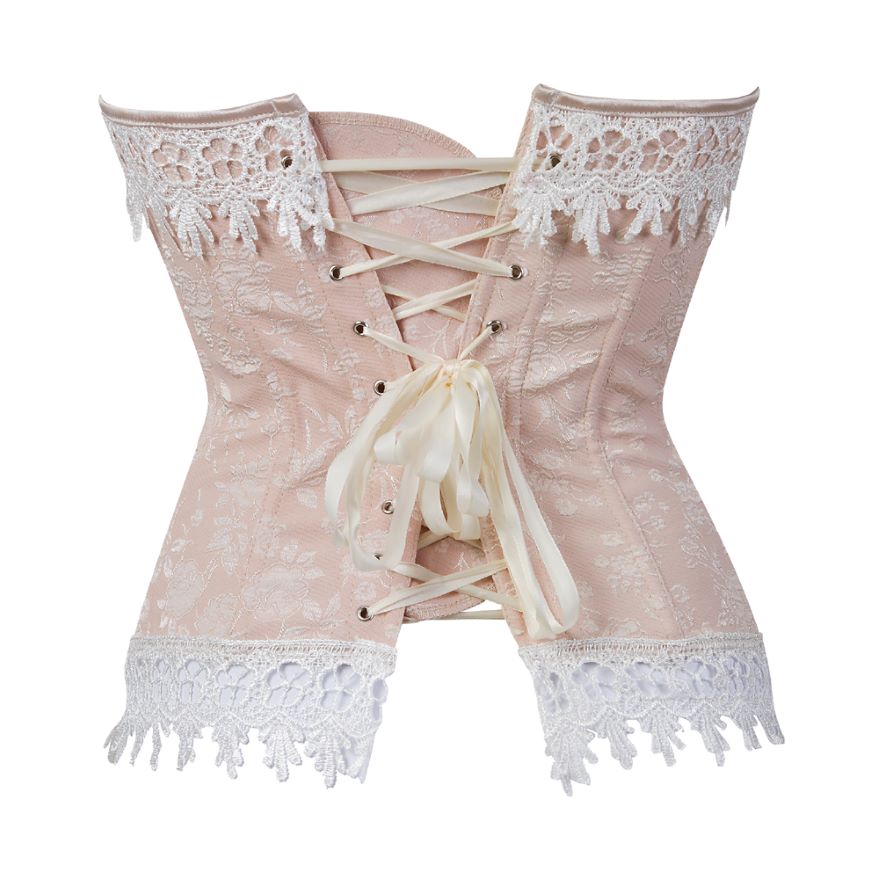 Women Sexy Brocade Floral Lace Overbust Corset Top Waist Cincher Body Shaper Corset Bustier Lingerie Pink Plus Size S-6XL