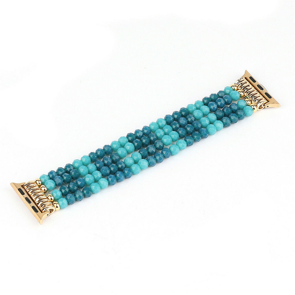 Blue Turquoise Beads Bangle Strap For Apple Watch Band 40mm 42mm 38mm 44mm Elastic Bracelet For iWatch Series 1 2 3 4 5 6 SE