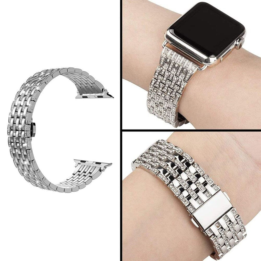 Luxury Diamond Strap for Apple Watch Band 6 44mm 40mm 38mm 42mm Stainless steel Bracelet for iWatch series SE 6 5 4 3 Wristbands