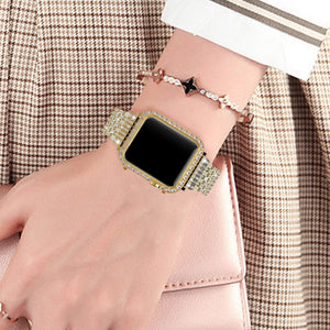 Luxury Metal Diamond Case For Apple Watch Stainless Steel Strap Watch Band