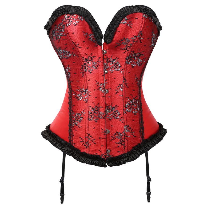 Women fashion sexy brocade floral lace overbust corset bustier waist c –  jetechband
