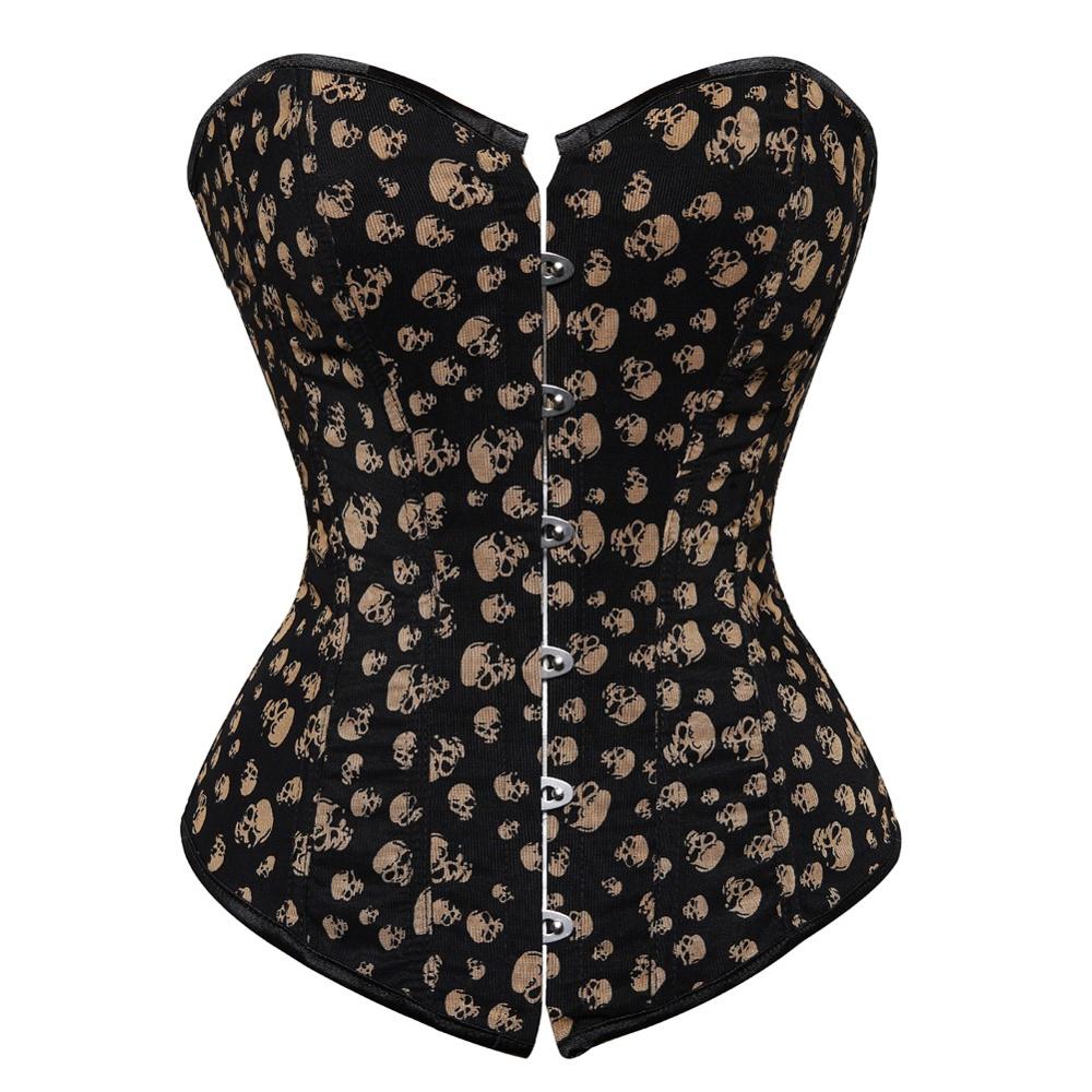 Women Gothic Skull Print Overbust And Underbust Corset Waist Trainer Body Shaper Slim Corset Sexy Bustier Lingerie Top Plus Size