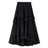 Autumn Summer Long Vintage Women Ruffles Spring Solid Casual Loose Elastic Waist Skirts